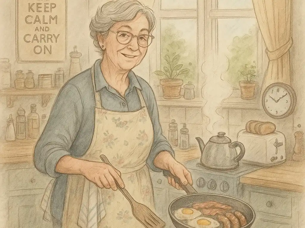 Linda Cooking Traditional British Fry-Up Breakfast